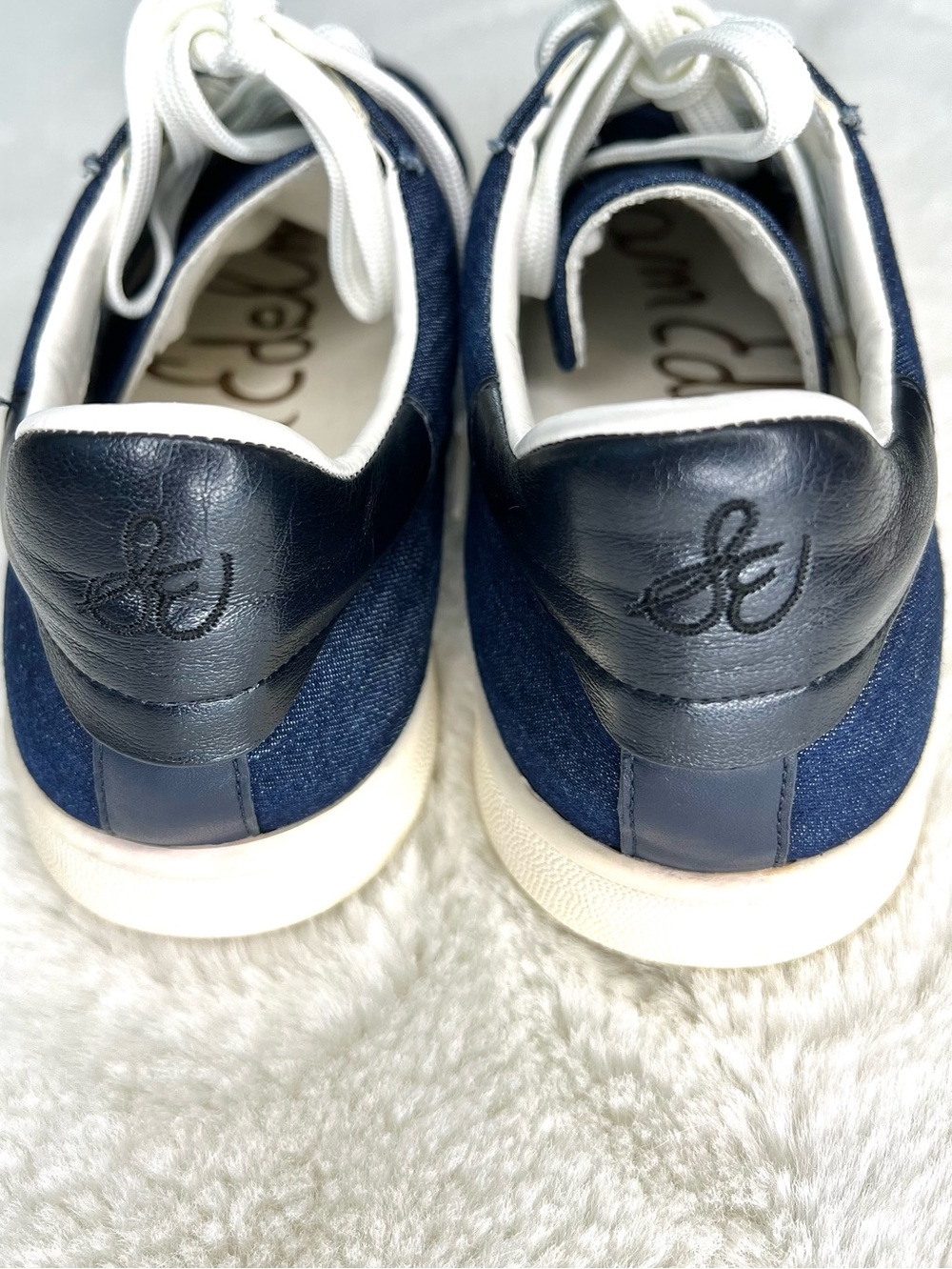 Sam Edelman Marquette Navy Denim Lace Up Sneakers Size 7.5 - Picture 6 of 12